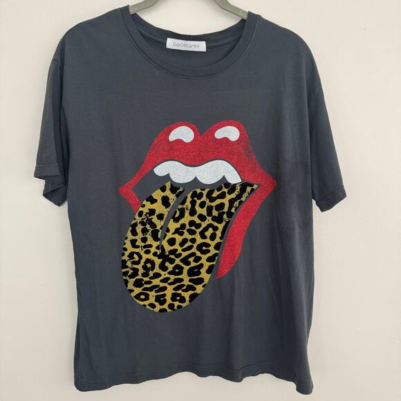 Daydreamer x Free People Rolling Stones Leopard Tongue Tee in Ash - Picture 2 of 7